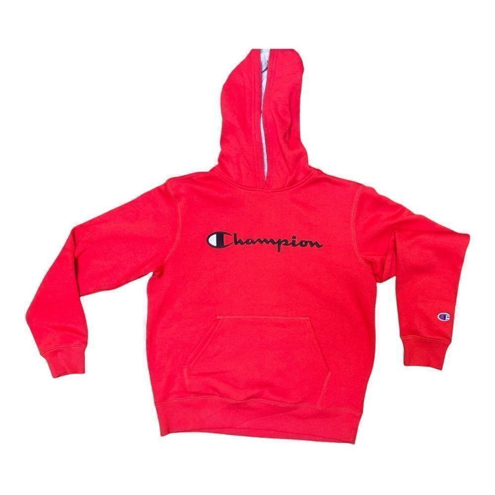 Champion Embroidered Red Sweatshirt Hood Size Large